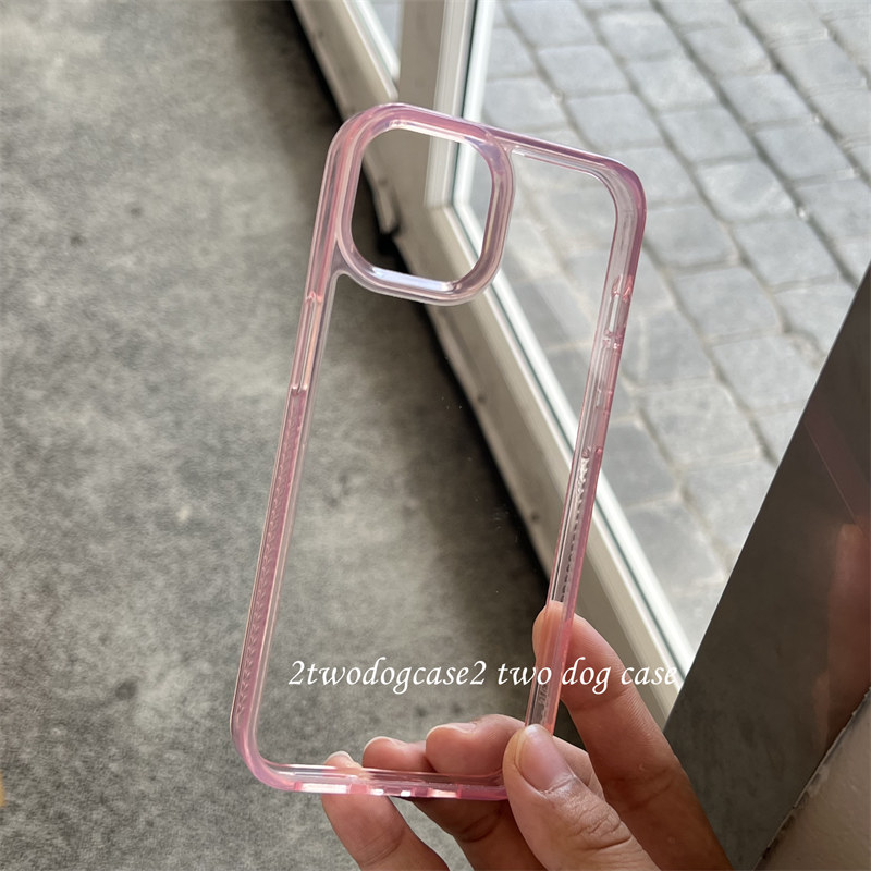 透粉色边框加厚防摔亚克力手机壳