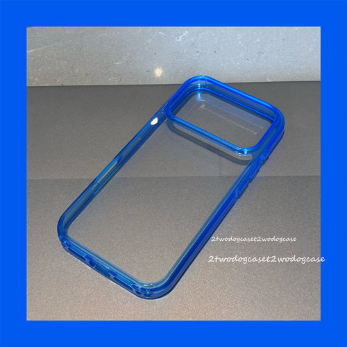 克莱因透蓝色边框17promax圆润边高透背面亚克力13/14/15PRO16新款双挂绳孔小众简约宝蓝色15plus手机壳S26
