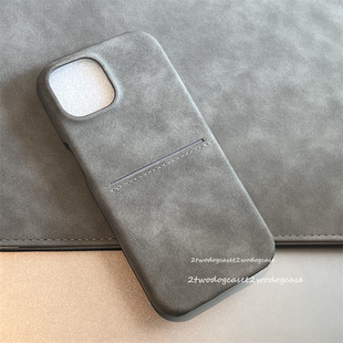 17绒布灰色秋冬可插卡贴布16promax手机壳适用苹果15pro新款简约半包硬壳高级灰色12/13/14pro新款16plus裁线