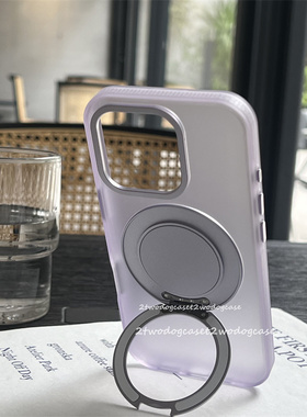 浅紫色磨砂磁吸旋转支架16promax夏日清爽肤感淡紫色温柔简约13/14PRO/15PM新款金属支架按钮镜头框小众厚实