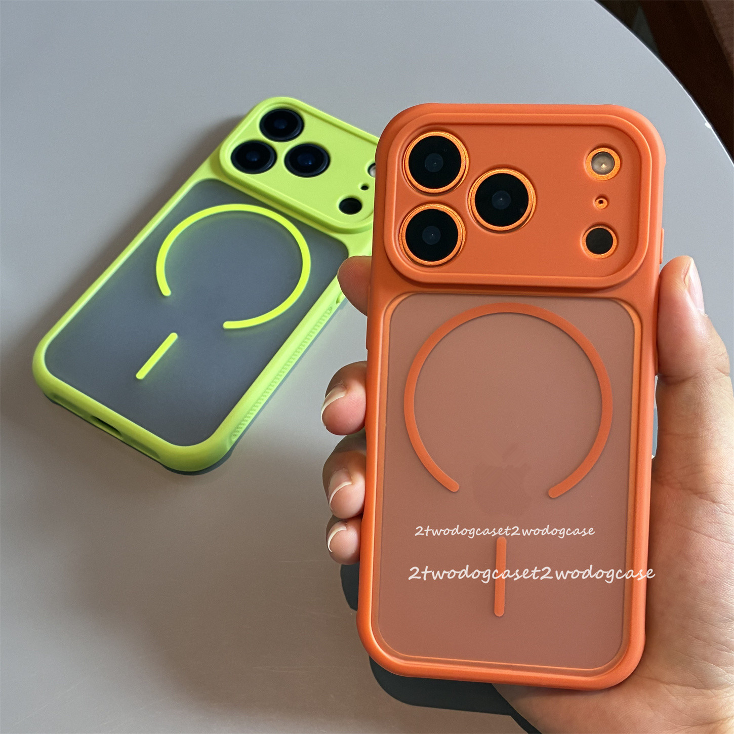 荧光色亮橙细圈磨砂哑光散热防滑边框17promax精孔全包荧光绿细磁magsafe防指纹11pro/12/13/14PM/16/15plus
