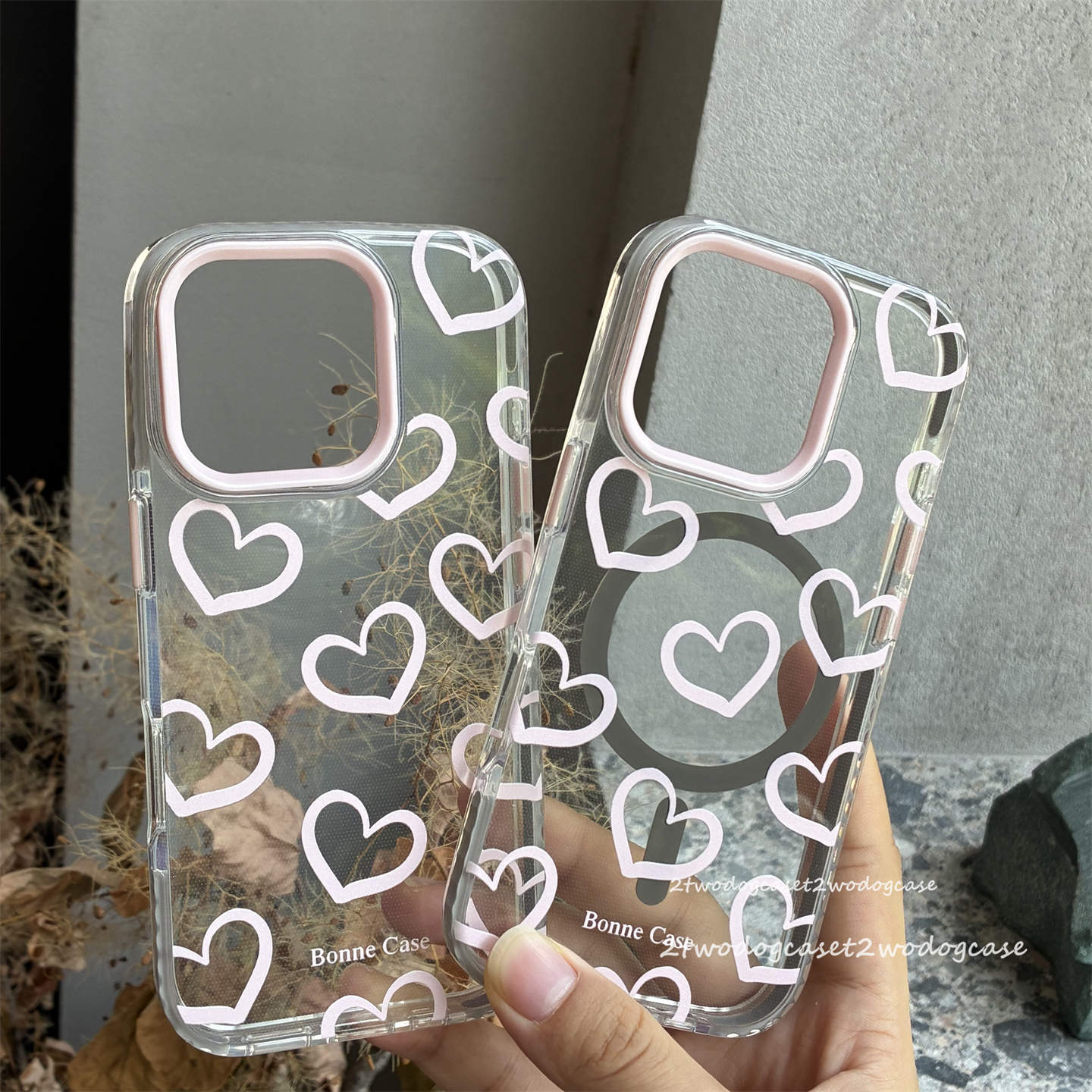 灰粉色ins搭配涂鸦桃心16promax浅粉色爱心镜头框按钮13/12/14PM/15新款透明软壳厚实防摔磁吸款magsafe11