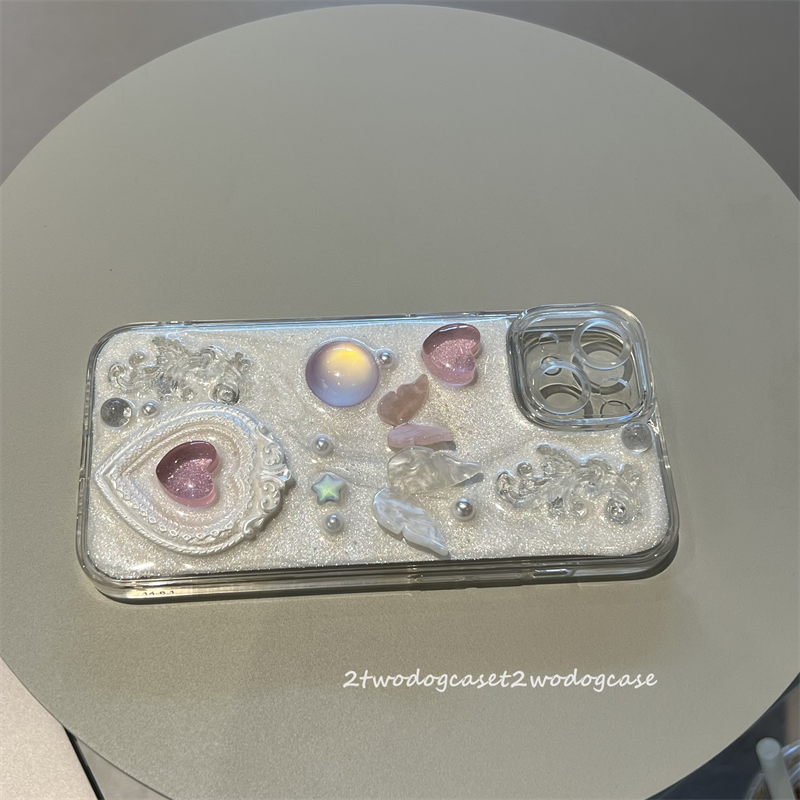 粉色闪粉立体爱心滴胶手工