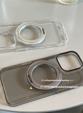 16promax高透硬壳磁吸金属支架一体钛灰色原色黑灰透明15pro百搭轻薄裸机17光滑magsafe适用mate60新款13简约