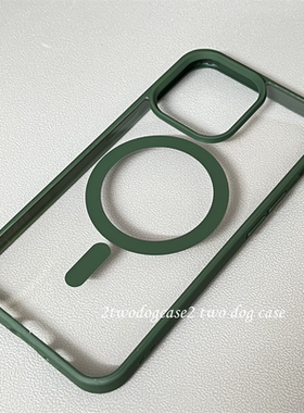 15森绿色边框12pro13苍绿色14promax高清透亮磁吸壳适用苹果11.Magsafe充电男士简约高级感墨绿色保护壳7Pxr