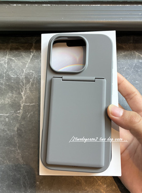 深灰色冷淡风17proAIR大孔纯色卡包可放两张卡片硬壳15promax支架站立卡片收纳手机壳简约11/12/13新款创意