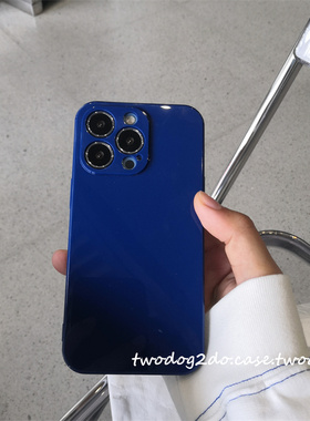 15promax高级感14宝蓝色13promax手机壳全包加厚亮面光感12/11软纯色深蓝X