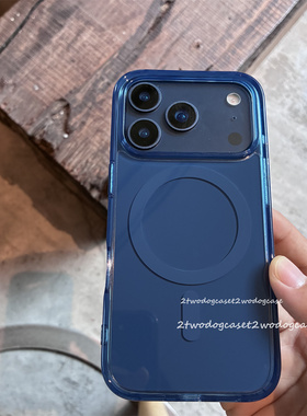 高级午夜蓝17pro深蓝色原机感高透亚克力背板纯色磁吸magsafe17promax手机壳软边透蓝色17AIR简约光滑手机壳