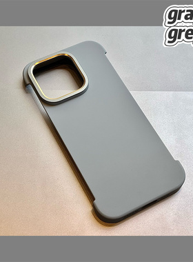 16ProMax原色钛金灰无边框水泥灰硬壳裸机感16plus金属镜头框设计15PM/14pro/13浅灰色手机壳极简细腻磨砂壳