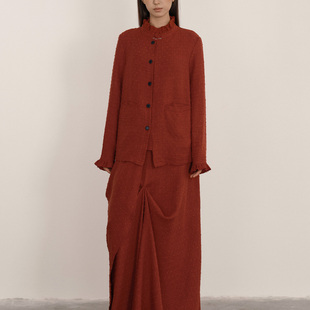 半裙套装 乌合 陶土赤棕剪花立领花边衬衫