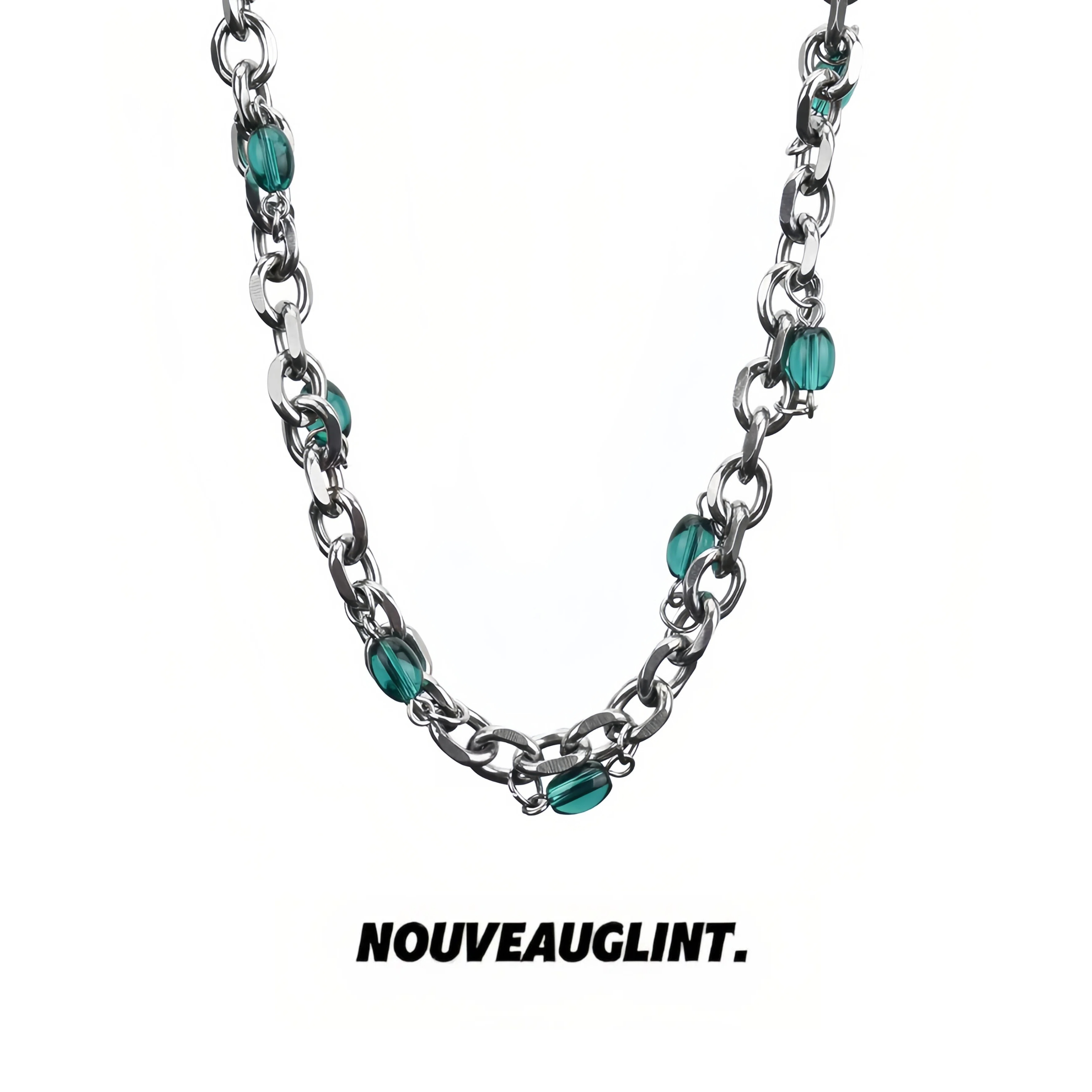 NG绿宝石钛钢项链男士潮流痞帅