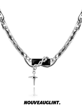 NG官方王嘉尔明星同款黑色宝石项链男士百搭潮流高级感古巴锁骨链