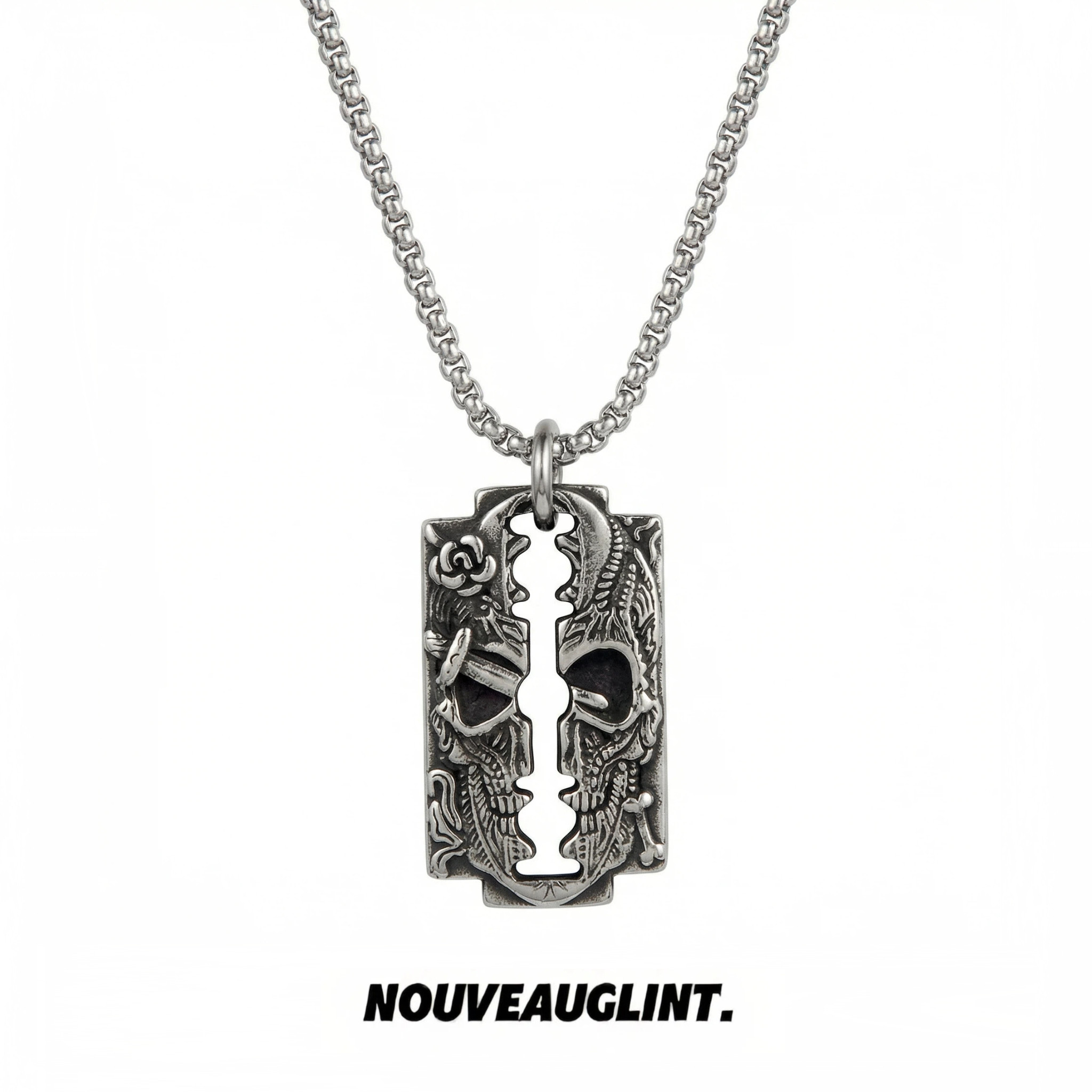 NG骷髅头刀片吊坠钛钢项链女款轻奢小众设计高级感复古毛衣链男士