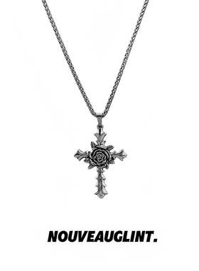 NG绽放玫瑰十字架吊坠钛钢项链男