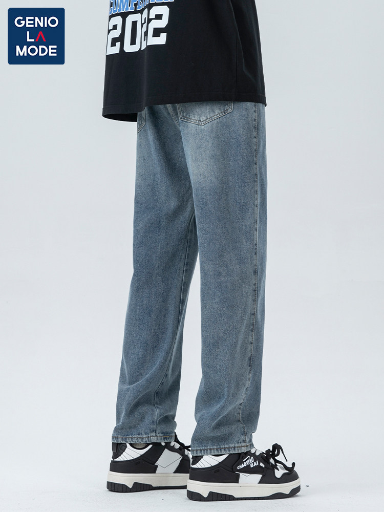 GENIOLAMODE AMERICAN VINTAGE BLUE JEANS MENS SPRING 2024 NEW STRAIGHT-LEG SLIM CASUAL PANTS