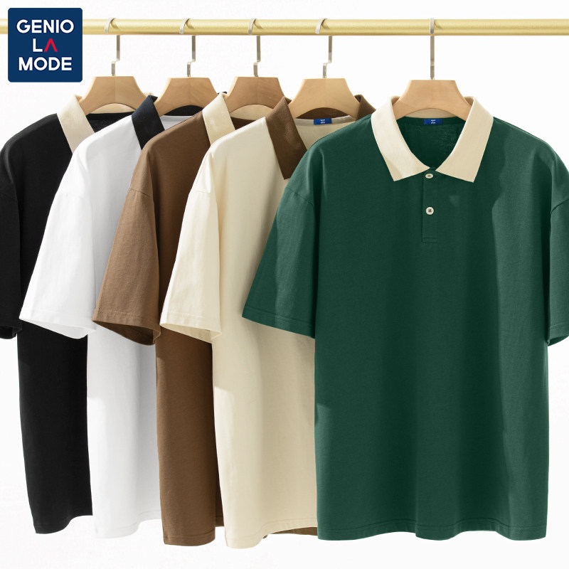 GENIOLA MODE SHIRT COLLAR T-SHIRT MENS SUMMER COTTON EUROPEAN AND AMERICAN HIGH STREET POLO SHIRT SHORT SLEEVE MENS