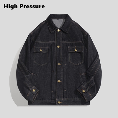 High Pressure复古水洗做旧牛仔外套男女秋季街头宽松百搭夹克