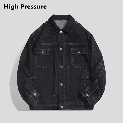 High Pressure复古水洗做旧牛仔外套男女秋季街头宽松百搭夹克