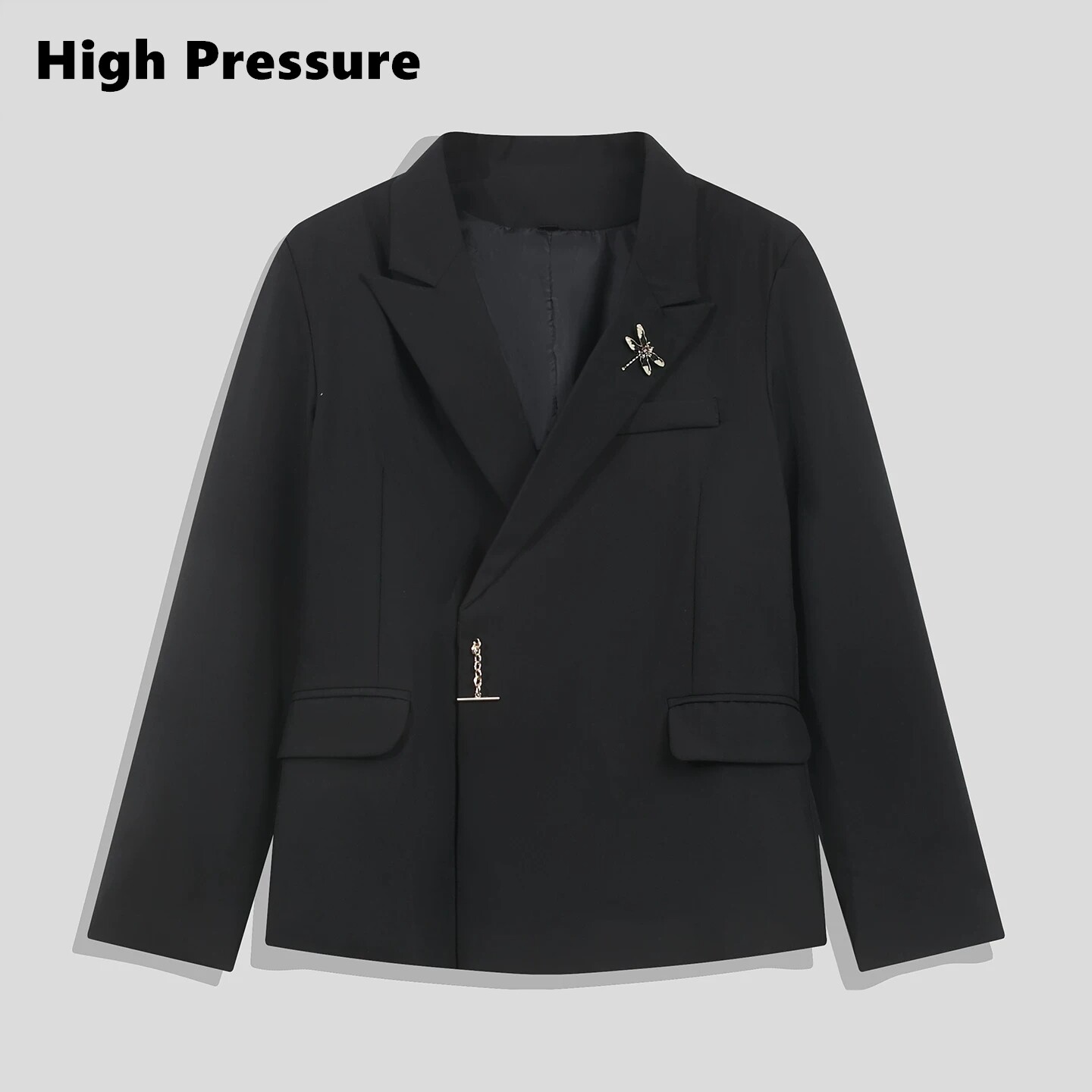 High Pressure简约个性金属胸针装饰垫肩西装收腰廓形西服外套