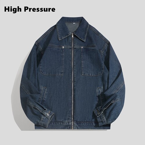 High Pressure复古经典水洗牛仔夹克美式宽松boxy多口袋翻领外套