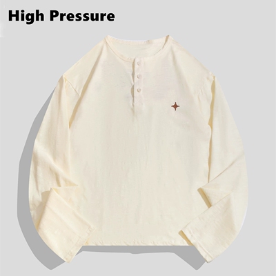 High Pressure美式音符星星刺绣圆领卫衣秋慵懒风亨利衫休闲上衣