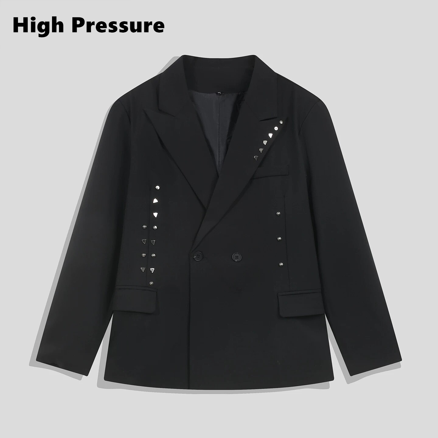 High Pressure暗黑风黑色收腰西装柳钉宽松休闲百搭西服外套