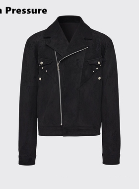 High Pressure美式铆钉短宽枪驳领拉链夹克男女boxy解构百搭外套