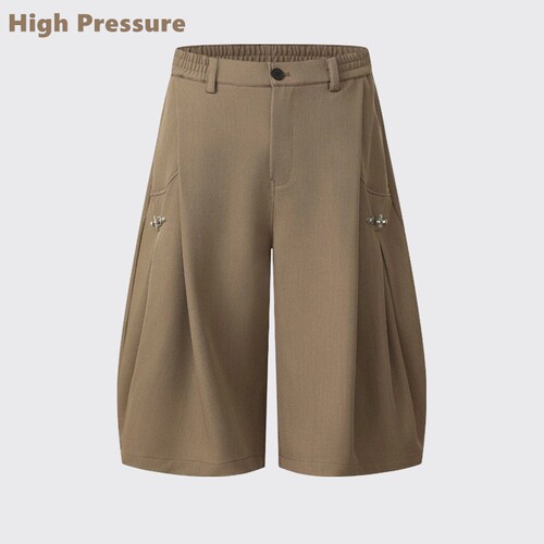 High Pressure夏季日系复古纯色休闲西裤男女坠感百搭阔腿七分裤