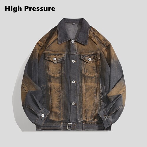 High Pressure扎染复古废土做旧风牛仔夹克男宽松街头外套