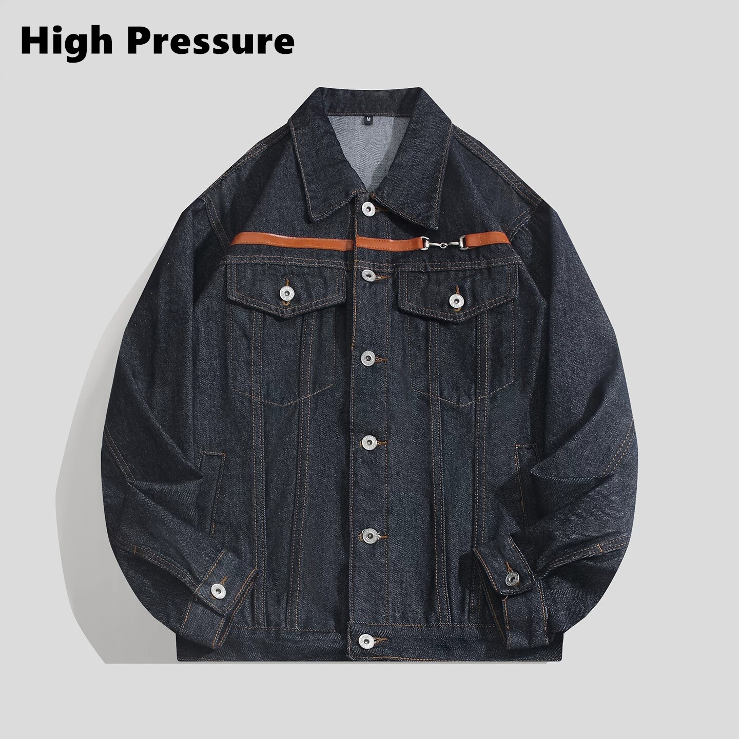 High Pressure复古织带设计感原色牛仔夹克男女金属扣水洗外套