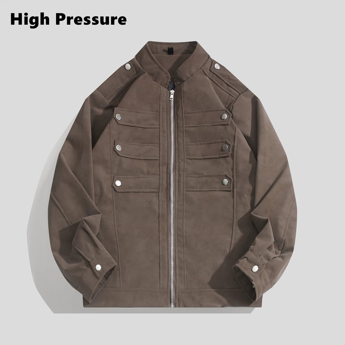 High Pressure复古街头拿破仑双排扣牛仔外套做旧高级感立领夹克