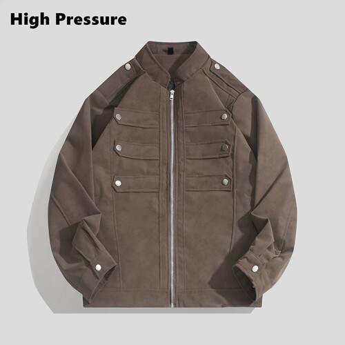 High Pressure复古街头拿破仑双排扣牛仔外套做旧高级感立领夹克