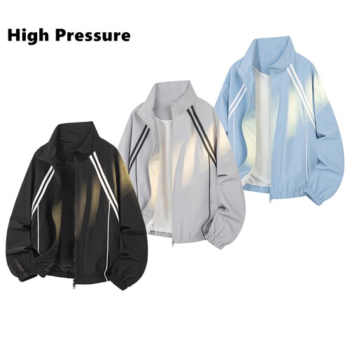 High Pressure美式条纹拼接立领飞行员夹克男秋季棒球服外套