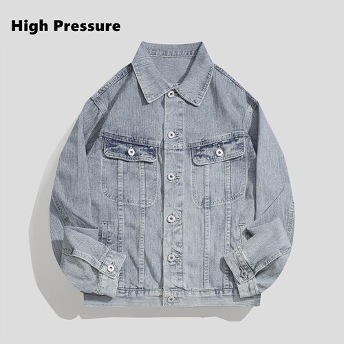High Pressure美式复古水洗牛仔外套男秋季宽松百搭夹克上衣