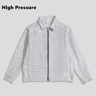 High Pressure美式复古灰白编织粗花呢小香风夹克男通勤宽松外套