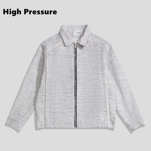 High Pressure美式复古灰白编织粗花呢小香风夹克男通勤宽松外套