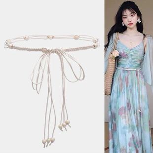 夏天配裙子的腰带女款款腰链配饰女波西米亚民族风夏季编织腰绳装