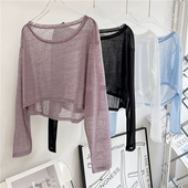 上衣夏 小众普拉提跑步健身长袖 瑜伽服女短款 透气宽松显瘦罩衫