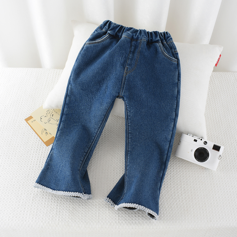 2025秋冬季新款女童加绒牛仔裤保暖中大童时尚洋气喇叭裤长裤