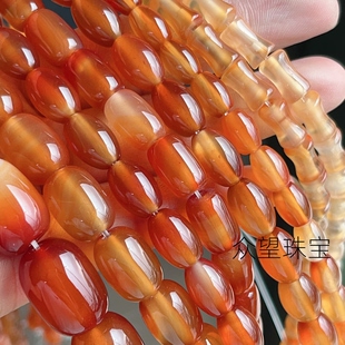 天然红俏色玛瑙桶珠米珠  渐变色玛瑙老型珠桶珠手工diy配件材料