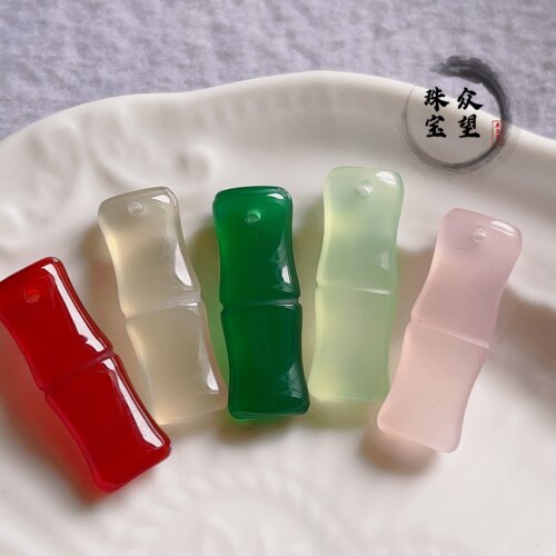 28*10mm天然玛瑙竹节白红绿粉葡萄色吊坠DIY手工古风发簪材料配件