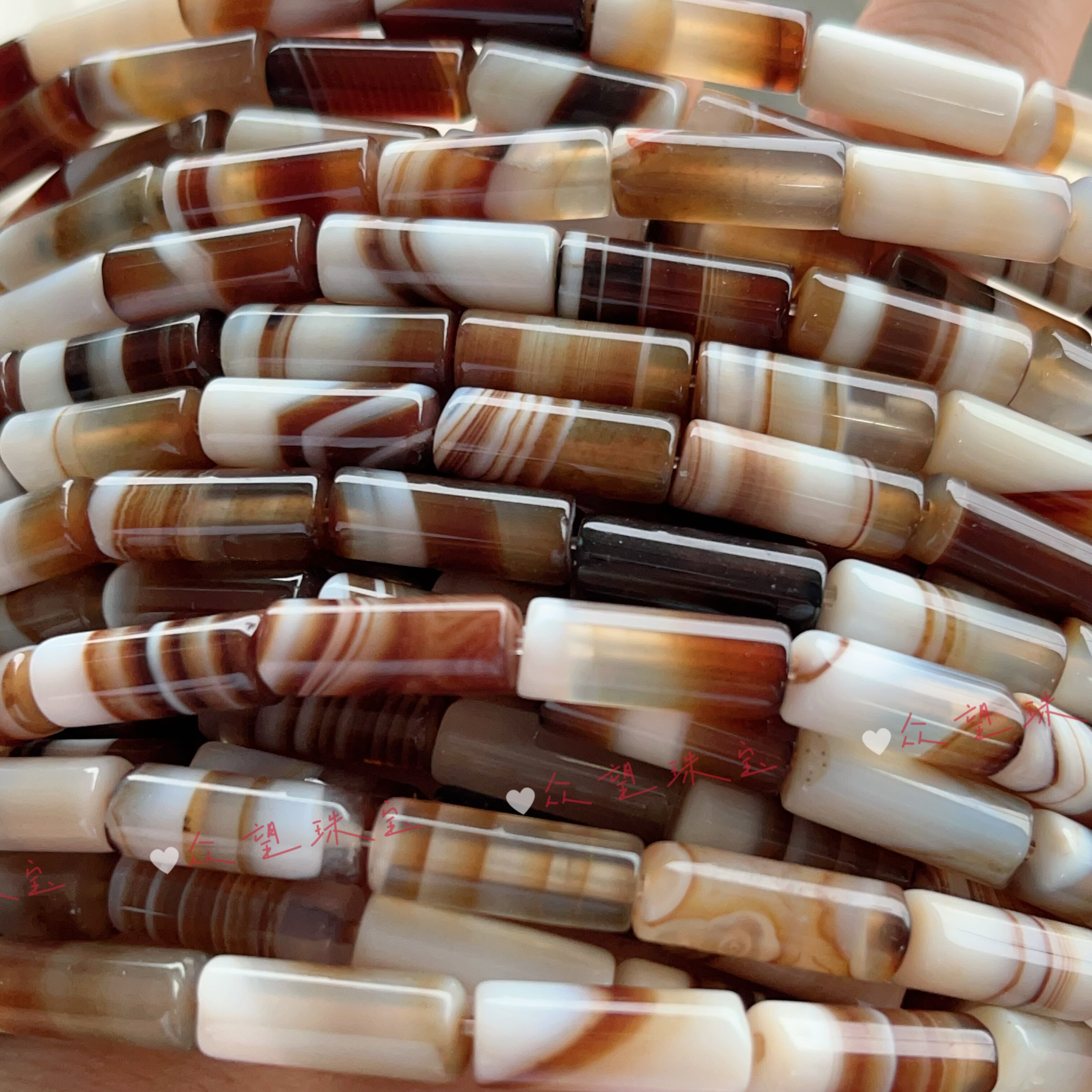 天然咖啡色缠丝玛瑙圆管珠6*16mm管状散珠手工DIY饰品配件材料