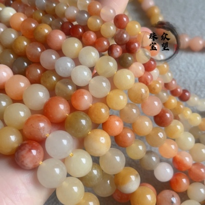 4-12mm天然金丝玉散珠子戈壁玉手链项链水晶DIY手工串珠配件材料