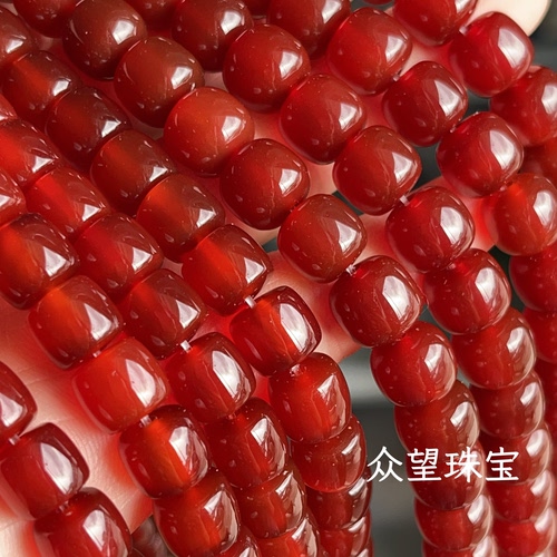 天然红玛瑙老型珠苹果珠 直切红玛瑙文玩圆柱珠手工diy散珠