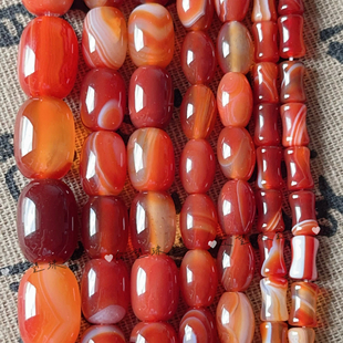 10*14mm天然红玛瑙条纹桶珠散珠 红缠丝桶珠玉髓鼓珠饰品配珠DIY