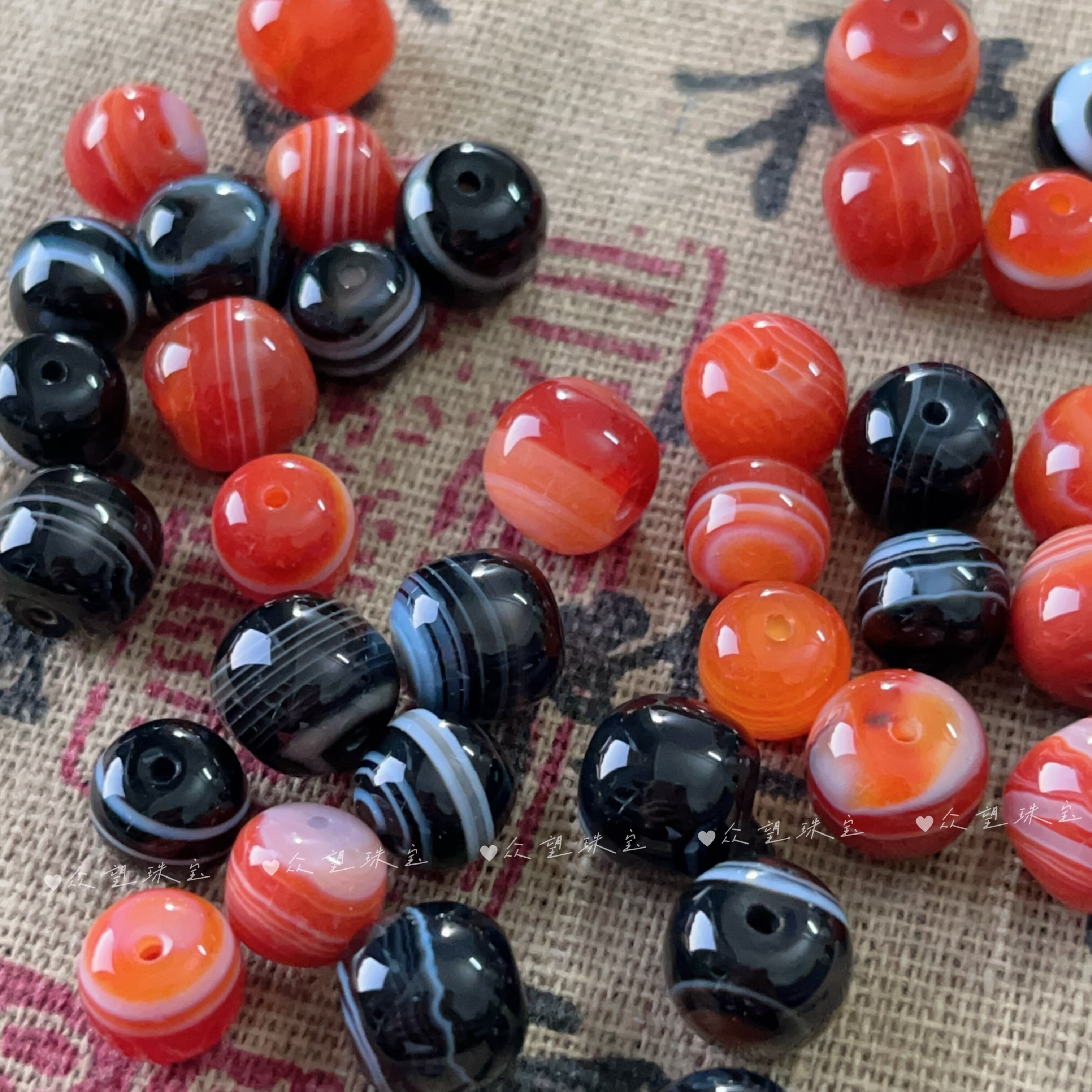 天然缠丝玛瑙桶珠 老型隔珠腰珠顶珠星月菩提diy佛珠配饰手串珠子