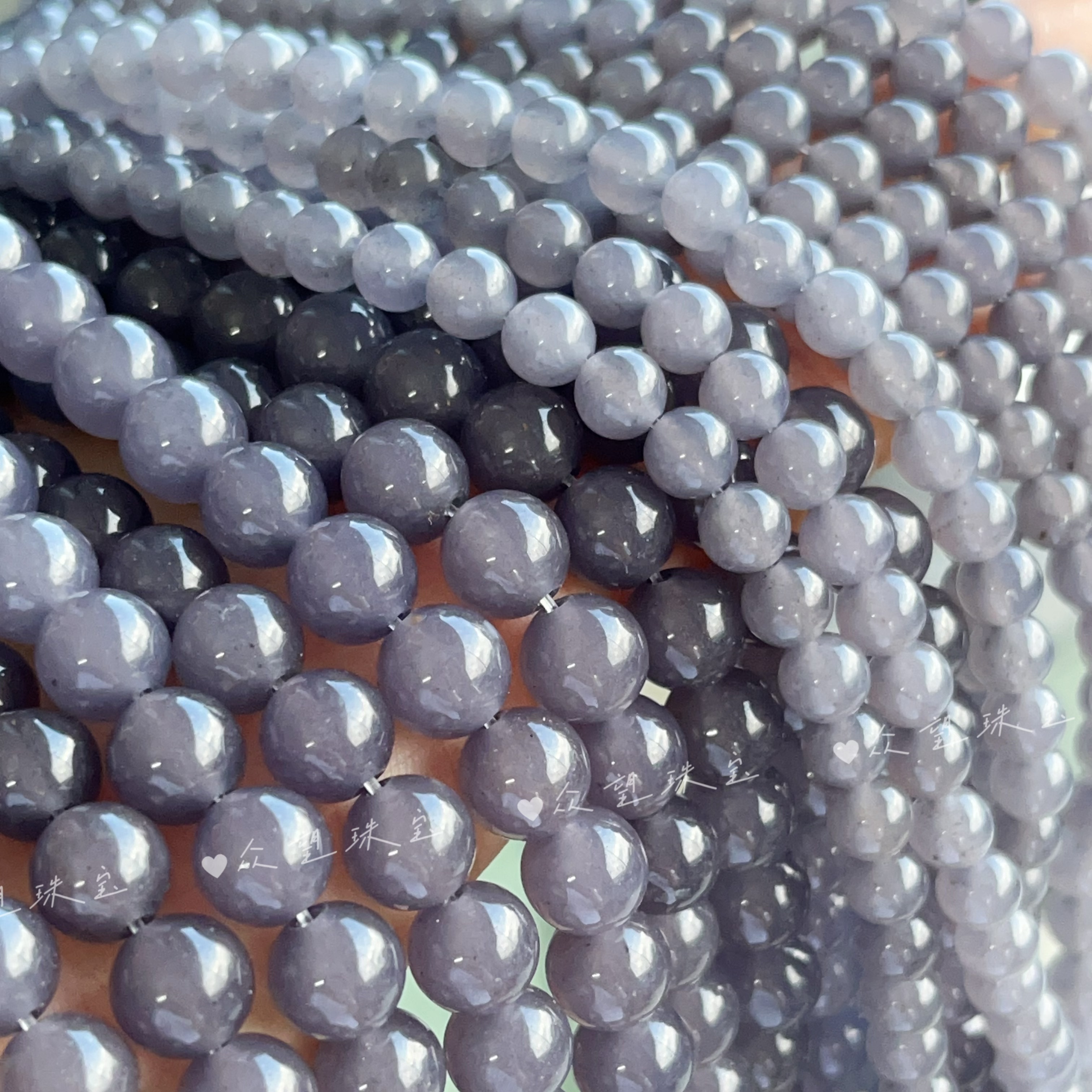 天然石优化  仿和田烟紫色玉髓散珠 紫玉圆珠diy手链串珠材料串珠