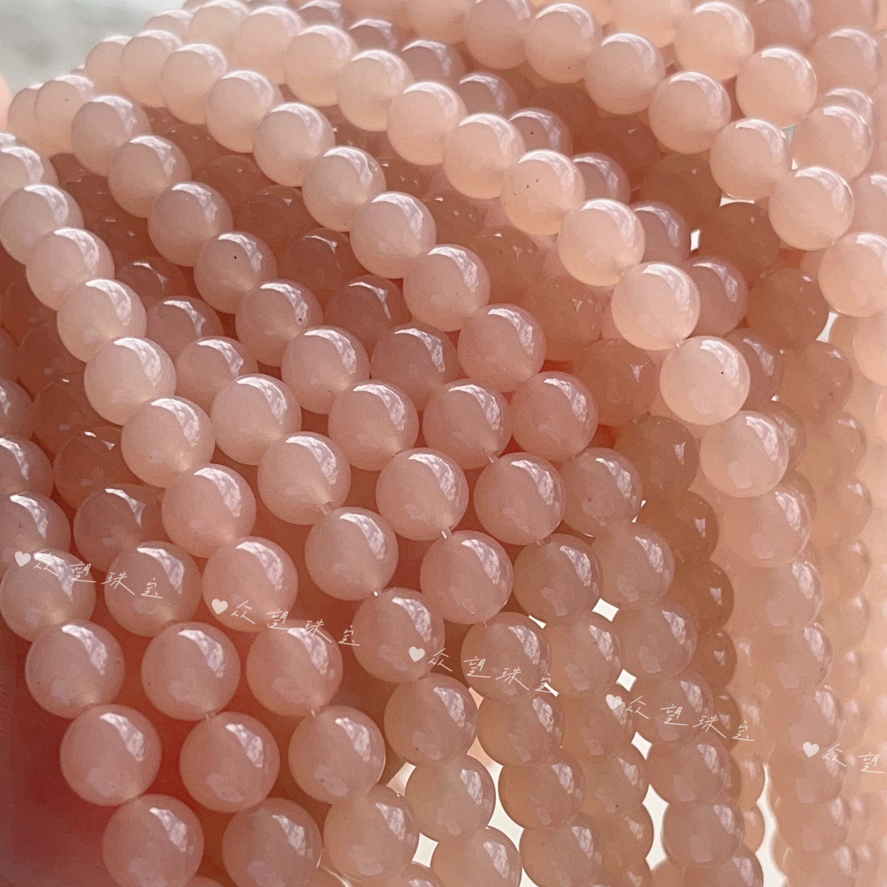 天然石优化  仿和田玉藕粉色圆珠散珠子手串项链配饰diy饰品材料