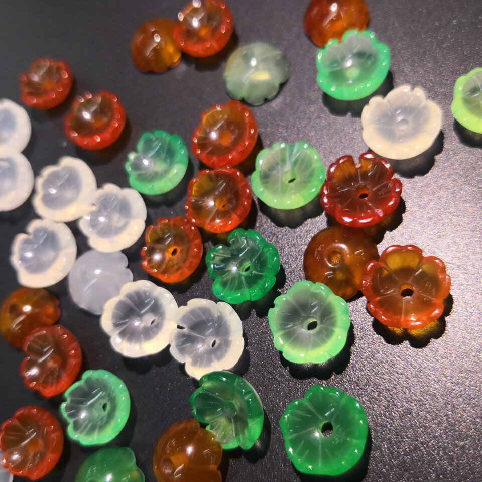 天然白玛瑙碗花 雕刻花托手工手链簪头diy饰品小配件配饰