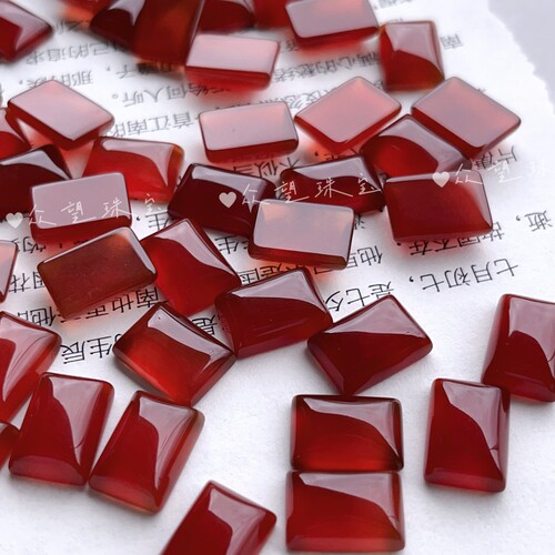 天然红玛瑙平底无孔戒面  玛瑙长方形戒面手工镶嵌戒面材料